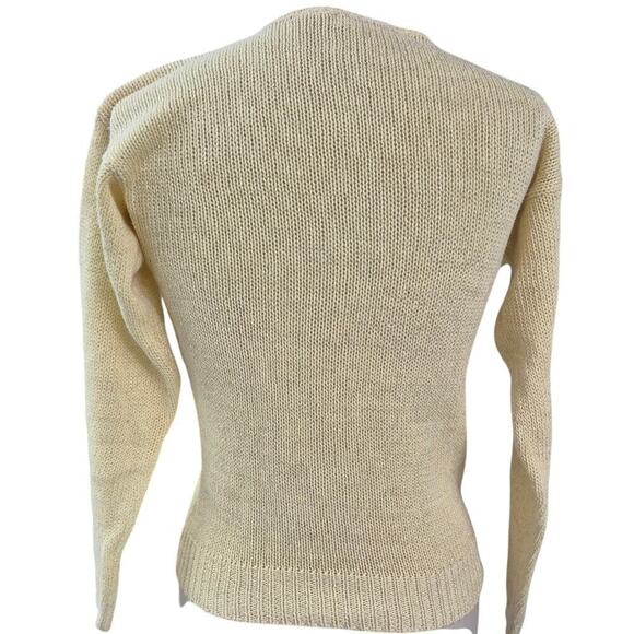 Vtg 80s 90s Adele Barre Ramie Blend Yellow Intarsia Sweater Abstract Metallic  M - Picture 4 of 5